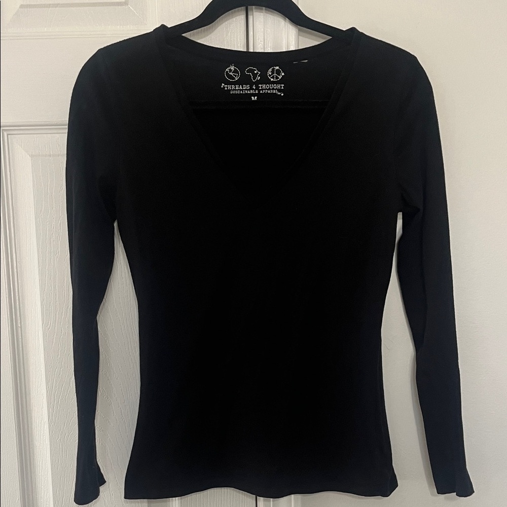 Black V-Neck Women's Top Sustainable Apparel